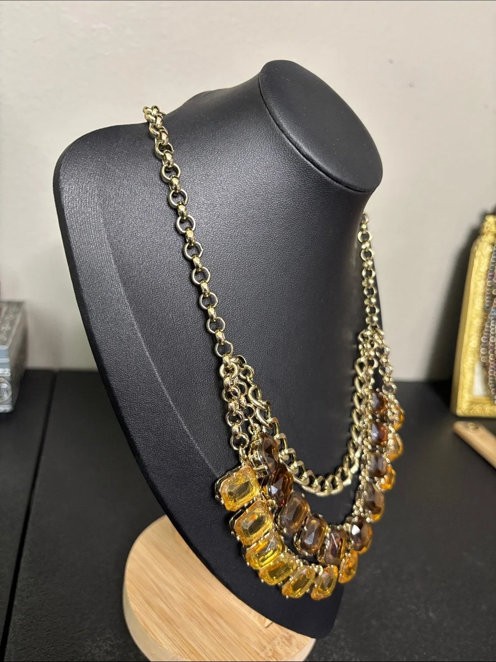 Banana Republic Gold Chain Statement Collar Necklace Amber Gemstones